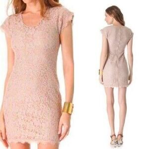 DVF Wanda Beige Nude Lace Overlay Bodycon Dress 10